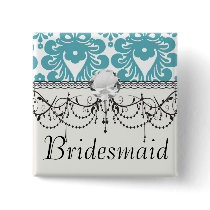 aqua blue and white swirl damask pattern pinback buttons