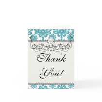 aqua blue and white swirl damask pattern greeting card