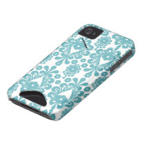aqua blue and white swirl damask pattern iphone 4 id cases