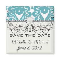 aqua blue and white swirl damask pattern refrigerator magnets