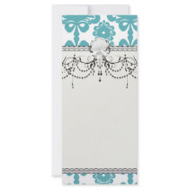 aqua blue and white swirl damask pattern customised rack card