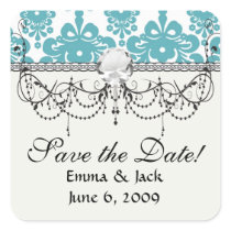 aqua blue and white swirl damask pattern sticker