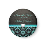 Aqua Blue / Black Damask Wedding Save the Date magnets
