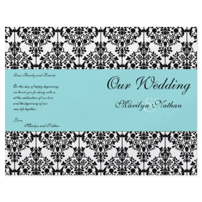 Aqua Blue, Black, White Damask Wedding Program Custom Flyer by NiteOwlStudio