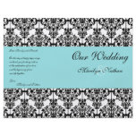 Aqua Blue, Black, White Damask Wedding Program flyers