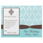 Aqua Blue, Brown, White Damask Wedding Program flyers
