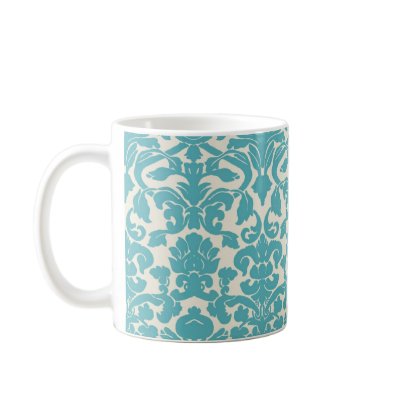Aqua blue damask mug by scarletquill