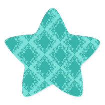 aqua blue damask pattern design star sticker