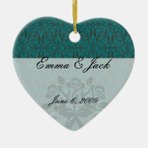 aqua blue damask pattern ornaments