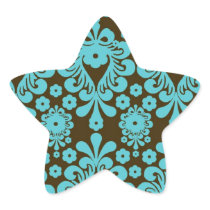 aqua blue damask pattern star stickers