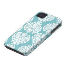 Aqua blue damask stylish pattern iphone 4 casemate