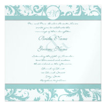 Aqua Blue Damask Swirls Wedding Invitation