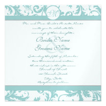 Aqua Blue Damask Swirls Wedding Invitation