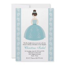 Aqua Blue Dress Brunette Quinceanera Invitations