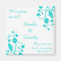 Aqua blue floral save the date magnet
