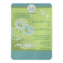 Aqua Blue Flowers and Bees Wedding Invitation
