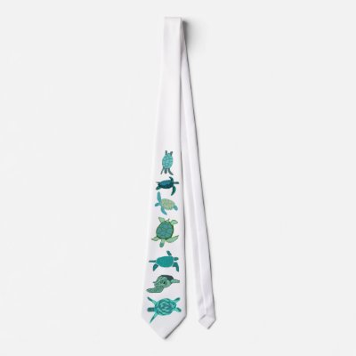 Aqua blue-green sea turtle line up custom ties by marcya7