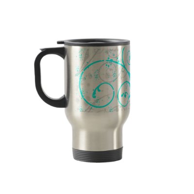 aqua blue grey flourish swirls travel coffee mug by Jamene_Clothing