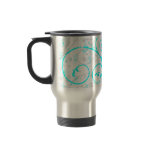 aqua blue grey flourish swirls travel coffee mug