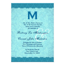 Aqua Blue Lace Monogram Wedding F584 Announcement