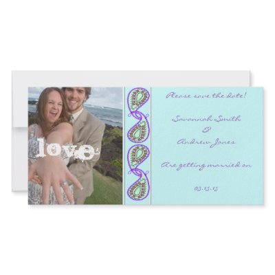 Aqua Blue Paisley Save the Date with Your Photo by samack