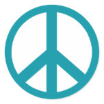 Aqua Blue Peace Symbol Round Sticker