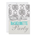 aqua blue silver grey gr damask bachelorette party personalised invite