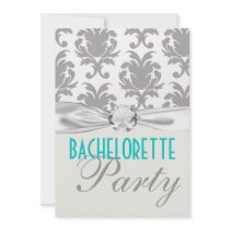 aqua blue silver grey gr damask bachelorette party personalised invite