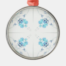 Aqua blue wildflowers kaleidoscope pattern christmas tree ornament