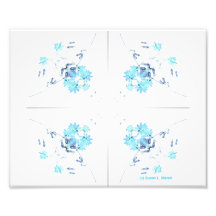 Aqua blue wildflowers kaleidoscope pattern photographic print