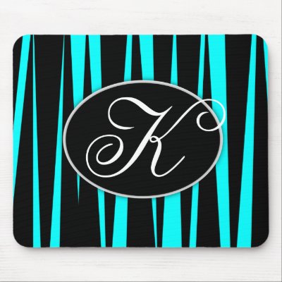 Aqua Blue Zebra Stripes Monogrammed Mouse Pads by csinvitations