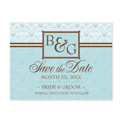 Aqua & Brown Save The Date Postcard by twoheartsshoppe