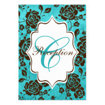 Aqua Brown White Floral Damask Enclosure Card Business Card Templates