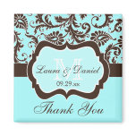 Aqua, Brown, White Floral Wedding Favor Magnet