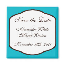 Aqua Brown & White Save the Date Magnet