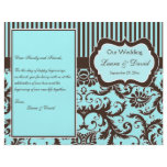 Aqua, Brown, White Striped Damask Wedding Program Personalised Flyer