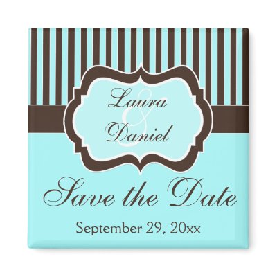 Aqua, Brown, White Striped Save the Date Magnet by NiteOwlStudio