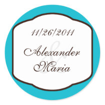 Aqua Brown & White Wedding Envelope Seals Sticker