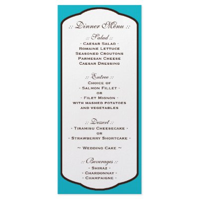 Aqua Brown & White Wedding Reception Menus Rack Card by Platinum_Papier