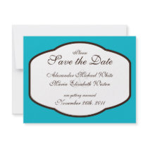 Aqua Brown & White Wedding Save the Dates Personalized Invitation
