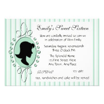 Aqua Cameo Girl invitations