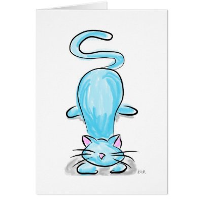 Aqua Cat, Ready to Pounce! Card by Quequay