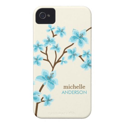 Aqua Cherry Blossoms Tree Case-mate Iphone 4 Case by heartlocked