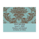 Aqua Chocolate Damask Save the Date Postcard