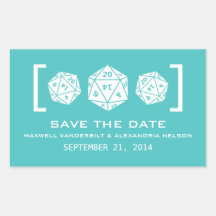 Aqua D20 Dice Gamer Save the Date Stickers