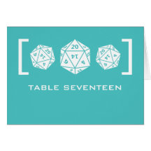 Aqua D20 Dice Gamer Table Number Card