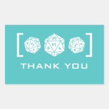 Aqua D20 Dice Gamer Thank You Stickers