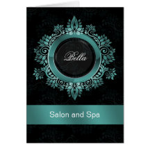 aqua damask Business Thank You Cards