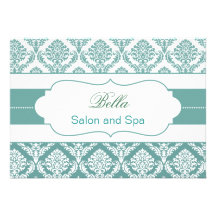 aqua damask Business Thank You Cards
