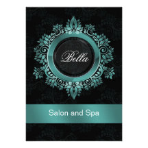 aqua damask Business Thank You Cards